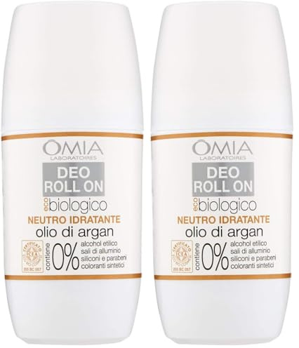Omia, Deo Roll On Eco Biologico Idratante Con Olio Di Argan, Deodorante Antiodore, Senza Sali di Alluminio, Freschezza per 24 ore, Deodorante Uomo e Donna, Dermatologicamente Testato - 50 ml