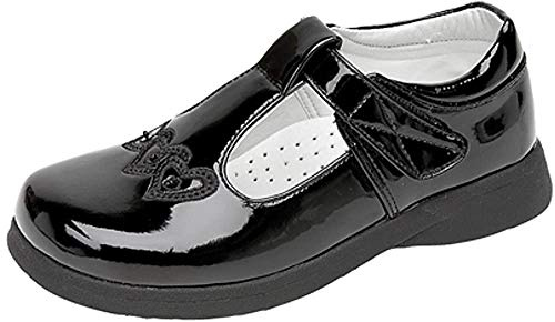 Boulevard Girls Touch Fastening T-bar Shoes, Black Patent, 7 UK Child
