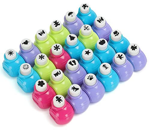 Kurtzy Stanzer Set Mini Motivlocher (24 Stück) - Mehrfarbige Motivlocher Set Papierstanzer - Zubehör für Scrapbooking, DIY Set Basteln, Fotoalbum und Kartenherstellung