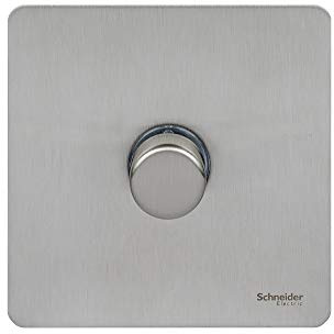 Schneider Electric Ultimate Screwless Flat Plate - Single Rotary 2 Way Dimmer Light Switch, Main and Low Voltage, 400W/VA, GU6412CSS, Stainless Steel