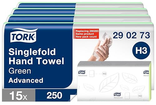 Tork Zickzack Papierhandtücher grün H3, Advanced Falthandtücher für Papierhandtuchspender, saugfähig und reißfest, 2-lagig, 15 x 250 Tücher, 290273