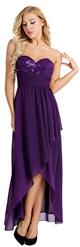 YiZYiF Femme Longue Robe à Paillettes Robe de Cérémonie Asymétrique Robe Soirée Bustier Robe Demoiselle d'honneur Robe de Mariage Bal Robe de Cocktail Mousseline Robe 34-46 Violet 38