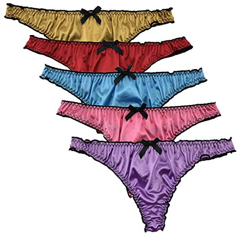 Queen Star Pack med 5 kvinnors sexiga satin G-string string string knickers volanger trosor trosor