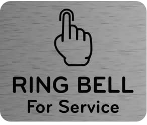 Ring Bell For Service Sign Adhesive Sticker or Door Notice, SILVER/GOLD/BLACK engraved with Universal Icon Symbol and Text (Size 12cm x 10cm) Home Decor.