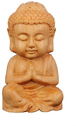 DMtse Hand Carved Natural Wood Buddha Statue Religious Buddhist Sitting Buddha Palm Size Sculpture Figurine