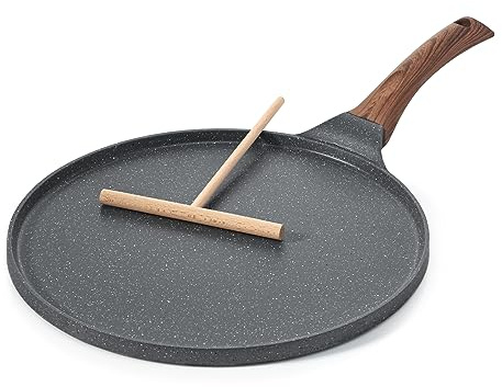 SENSARTE Sartén antiadherente para crepes, revestimiento de granito suizo, sartén plana para panqueques, plancha Tawa de 10 pulgadas con mango que se mantiene fresco, compatible con inducción
