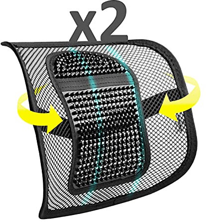 2er Set Lordosenstütze: Atmungsaktive Mesh-Rückenstütze mit Massageperlen für Büro- und Autositz, verbessert die Haltung und lindert Lendenwirbelschmerzen