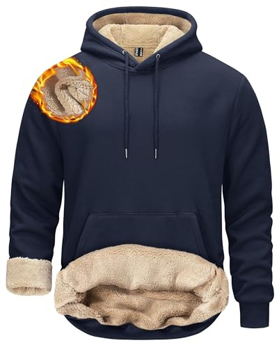 TACVASEN Camisa con Capucha y Forro Polar para Hombre Informal Deportiva Manga Larga Sudadera de Invierno Azul Marino,L
