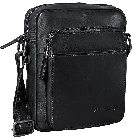 STILORD 'Vittorio' Herrentasche zum Umhängen Leder Umhängetasche Herren kleine Männerhandtasche Tablet 9,7 Zoll iPad Tasche Messenger Bag Vintage Echtleder, Farbe:schwarz