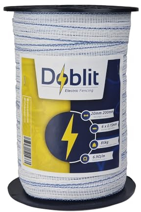 Doblit Poly Tape 20mm | Electrifiable Fence Conductor/Permanent & Portable Fencing Ideal for Horse Paddock and Grazing / 200m / (White)
