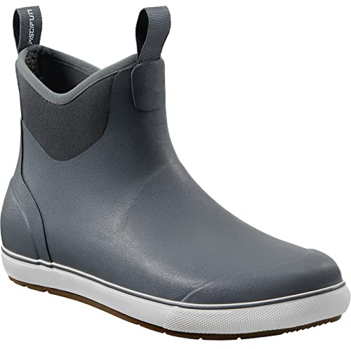 Piscifun Men’ s Deck Boots, Waterproof Fishing Rain Boots, Anti-Slip Rubber Boots with Breathable Neoprene Lining, Grey,8