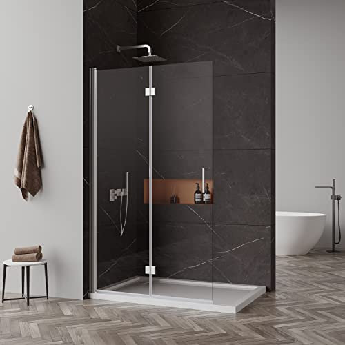 Goezes Walk in Duschwand 66x195cm Doppel Faltbar Walk-in Duschabtrennung Walk in Dusche 6mm ESG Nano Glas