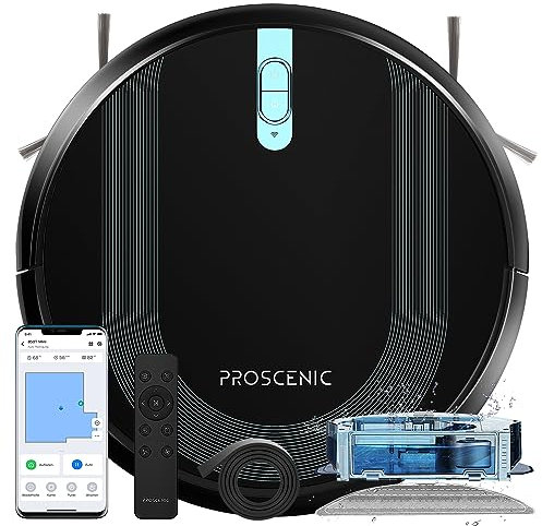 Proscenic 850T WLAN Saugroboter mit Wischfunktion,3000Pa Saugkraft Staubsauger Roboter mit Wischfunktion, SIRI&Alexa & Google Home & Appsteuerung, für Tierhaare/Teppichen/Hartböden, Schwarz