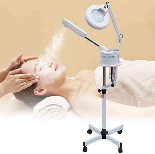 2 in 1 vaporizzatore viso con 5 luci di lente d'ingrandimento, ozono, sauna facciale, pulizia pori, vapore, spa, umidificatore, strumento di bellezza per la casa salone spa