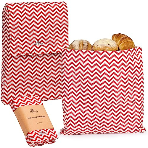 Li’l Things CLASSIC Beeswax Bread Bags – Reusable Plastic-Free Bread Storage (Set of 2) for Sourdough & Homemade Loaves – Breathable & Washable – Red Zig Zag