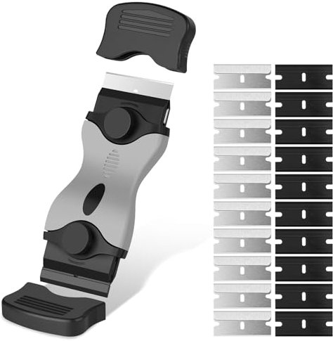 Flintronic Raschietto per Vetro, 1PCS Raschietto per Piastre in Vetroceramica, Con 10 Lame Aggiuntive in Metallo e 10 Lame in Plastica, per Riscaldare Piastre, Auto, Vetri, Specchi, Adesivi, Pulizia