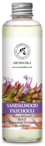 Recharge de parfum d'ambiance - Bois de santal et patchouli - 200 ml - Recharge d'huile essentielle de patchouli - Parfum d'ambiance - Arôme frais - Diffuseur - Reed Diffuseur - Bois de santal et