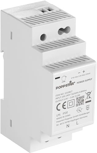 Poppstar DIN rail power supply P-30-5- 5V 15W (Input 100-240 V AC 50/60 Hz, Output 5 V DC 3 A 15 W)