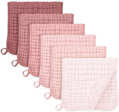 Unnivoll Muslin Cloths for Baby 100% Cotton Muslin Squares Burp Cloths Baby Essentials for Newborn Boys Girls Large 50x25CM Extra Soft and Absorbent 6 Pack - Gradient Pink