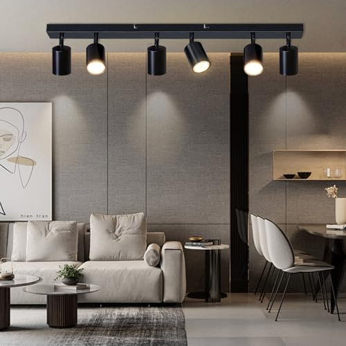 Dehobo Lampada Faretti da Soffitto Orientabili, GU10 Faretti LED da Soffitto Nero, Moderna Plafoniera LED Faretti 6 Luce, Faretto da Parete Interno per Barra, Cameretta, Cucina, Senza Lampadina