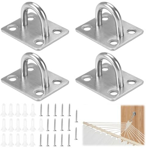 4 Pièces Plaques œIl Acier Inoxydable, Crochet Mural Visser Robuste, Fixation Plafond Acier Inoxydable 304, Crochet Plafond Visser pour Suspendre des Filets, Cordes, Yoga-Schaukeln, Corde Linge