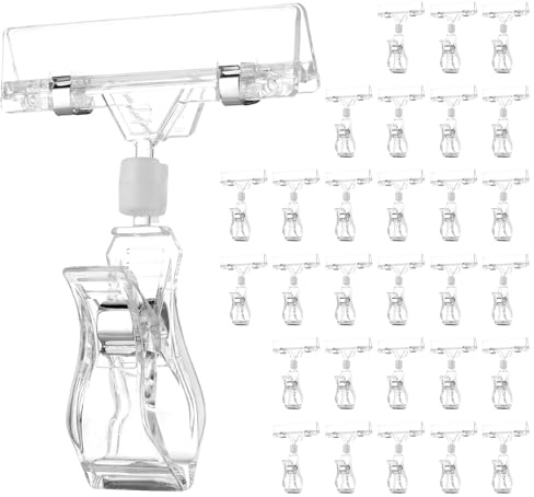 APACALI 50 Pièces Plastique Rotatif Clip, Porte Etiquette Prix Rotatif, Clip d'Affichage de Clip de Marchandise, Clips d'Étiquettes de Prix Transparent pour Cartes, Socle Étiquettes Boulangerie