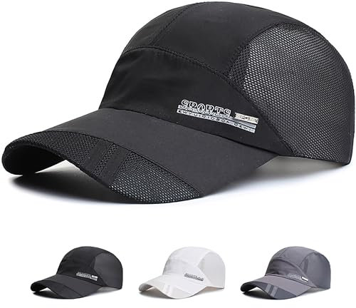 Ivedin | Gorra de Béisbol Secado Rápido Hombre, Mujer y Niño | Visera Larga Tridimensional con Rejilla| Ventilada, Transpirable, Ultra Ligera y Ajustable | Golf, Running, Tenis, Gym y Playa (Negra)