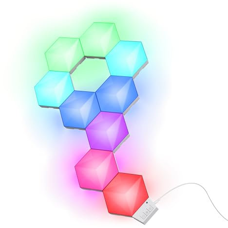 Trust Gaming GXT 902 Vybz Luces LED RGB Hexagonales 9 Piezas, Paneles Decorativos para Pared, 44 Modos Luminosos, Control App, Sincronización Música, Luz LED para Juegos Habitación Gamer