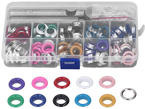 Kit di utensili da gamme Baxnore, kit di annegelli in metallo colorato da 10 mm con scatola di stoccaggio, kit per occhiali metallici in metallo, kit per occhielli, kit punch di