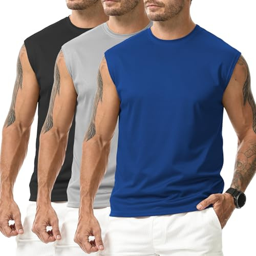 Suwangi 3 Piezas Camiseta Deportiva Sin Mangas Hombre Chalecos sin Mangas | Secado Rápido,Transpirable,Entrenamiento,Gimnasio,Correr,Músculo,Fitness,Culturismo