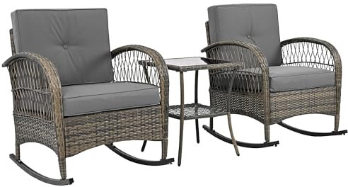 SOFTWEARY Balkonmöbel-Set, (3-TLG., 2 Schaukelstühle, 1 Couchtisch), Balkonset für Balkon und Garten, Gartenmöbel