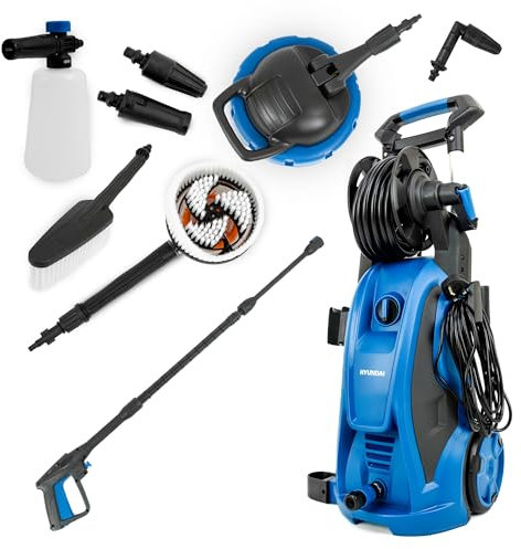 Hyundai Electric Pressure Washer, 180 Bar 2610si, 2400W, 8L/min Flow Rate, Jet Wash with Hose, Snow Foam Lance Attachments and Patio Cleaner