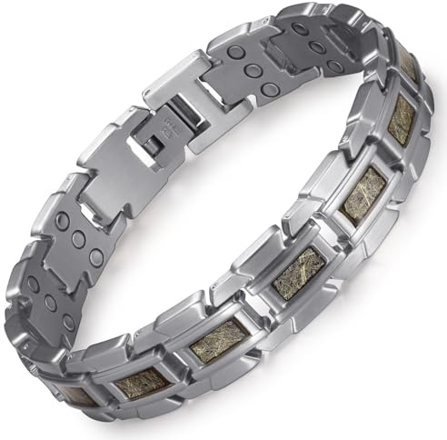 RainSo Bracciale magnetico da uomo, Scorpion Clamp a tre file, in acciaio inox, viene fornito con strumenti gratuiti per rimuovere maglie e una scatola regalo per gioielli (argento e champagne)