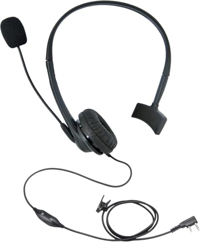 CENMIGO Over The Ear Ptt Mic Earpiece Two Way Radio Headset with Boom Mic Overhead Headphone for Walkie Talkie (Single Sided,Black,Wired,2 Pin) (1 Pack)