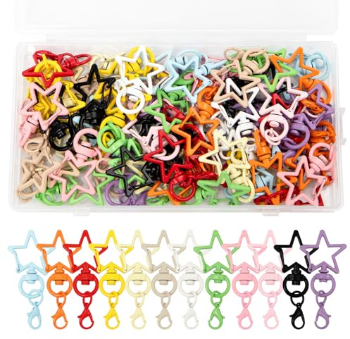Sxutop 60 Piezas Estrella Mosquetón Giratorio Colores Ganchos Giratorios Estrella Mosquetón Llavero Colorido con Cierre de Langosta Giratorio Mosquetones para Bolsos Llaveros Manualidades (12 Colores)