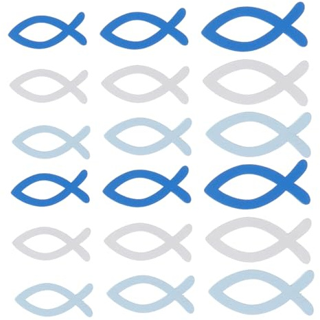 HOOTNEE 108Pcs Hollow Fish Wood Chips DIY Craft Cutouts Lightweight Pendant Accessories for Handmade Projects in Blue and White Wooden Decorations for Creative Arts and Crafts