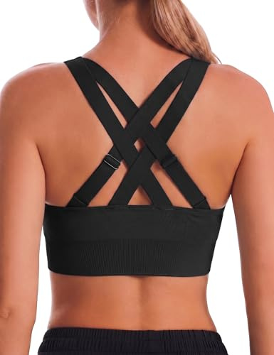 Litherday Reggiseno Sportivo Donna Alto Impatto Senza Ferretti Retro Incrociato Push Up con Imbottiture Estraibili Top Fitness Yoga Corsa Nero M