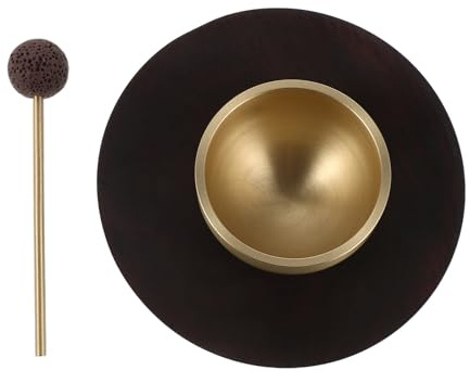 Abaodam Set Ciotola Tibetana in Ottone Mini per Meditazione con Mazzuolo e Cuscino, Campana Sonora per Terapia del Suono, Portatile per Rilassamento e Uso in Viaggio