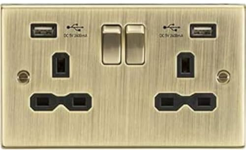 Twin Socket with USB (2.4A) - Antique Brass