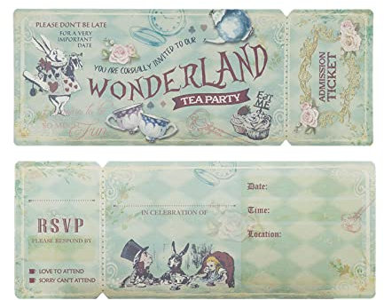 Summer-Ray Vintage Alice im Wunderland Einladungskarten, 24 Stück für Partys