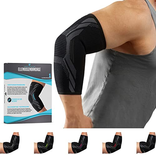 KINETIC EVOLUTION Ellenbogenbandage für Damen und Herren – Elastische Kompressionsbandage, rutschfester Halt, atmungsaktiv, ideal für Sport, Fitness, Tennis, Golf, Alltag. (XL, Schwarz)