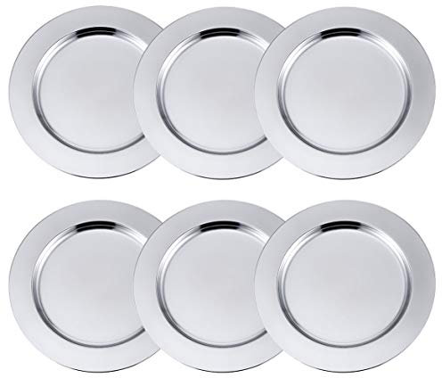 Insun Stainless Steel Metal Round Charger Plate Set of 6 Service Plates for Dining Table or Décor Silver 33cm Diameter