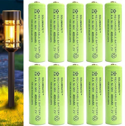 Soluminate AA Solar Light Batteries Size AA (400mAh) Rechargeable 1.2V NiMH Green cells for garden and driveway lights (10-Pack)