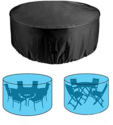 AMSAMOTION Garden Table Cover, Waterproof, Windproof, Anti-UV, Heavy Duty Rip Proof 210D Oxford Fabric Patio Set Cover, Garden Furniture Cover, Round 190 cm+ 80cm