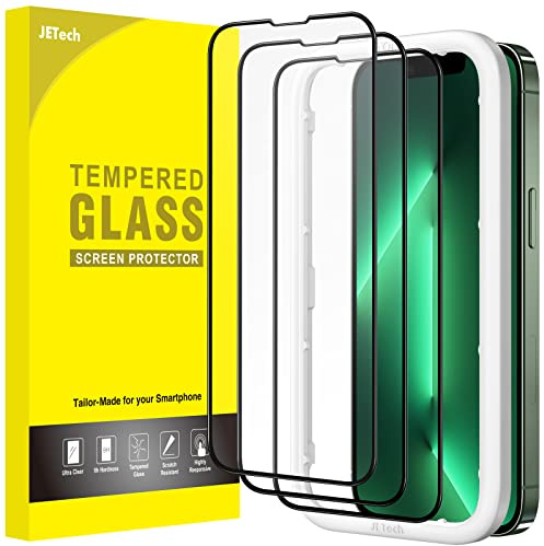JETech Heltäckande Skärmskydd för iPhone 13/13 Pro/17e, 3-Pack | Härdat Glas med Svart Kant, Enkel Installationsram, HD-Klar, Fodralvänlig