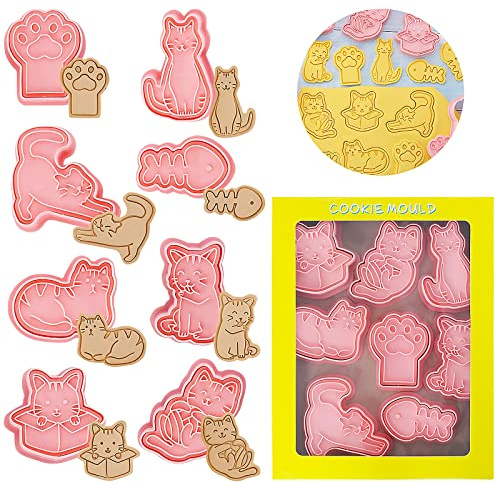 JOKILY 8 Stycken Kakskärare Djur För Barn - 3D-Kakformar, Handpress Kakstämpel För Fondant Och Tårtdekoration (D)