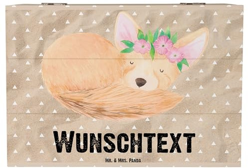 Mr. & Mrs. Panda Personalisierte Holzkiste Wüstenfuchs Blumen 22 x 15 cm - Personalisierte Geschenke, GEschenkdose personalisiert, Afrika, Truhe