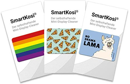 POLYCLEAN 3X SmartKosi Bildschirmreiniger – Selbsthaftende Reinigungspads Screen Cleaner für Smartphone, iPhone, Tablet & co. – Streifenfreie Display Politur – Made in Germany (5,2 x 3,7 cm) (Mix 3)