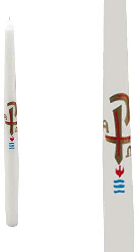 First Light White Baptismal Candle with Symbol 25cm - 42 Hourse Burn time