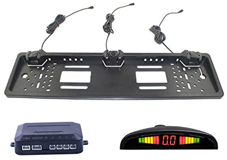 COBLEI Sensori Parcheggio Sensore di parcheggio Auto Radar di retromarcia Telaio Targa Europea UE con 3 sensori